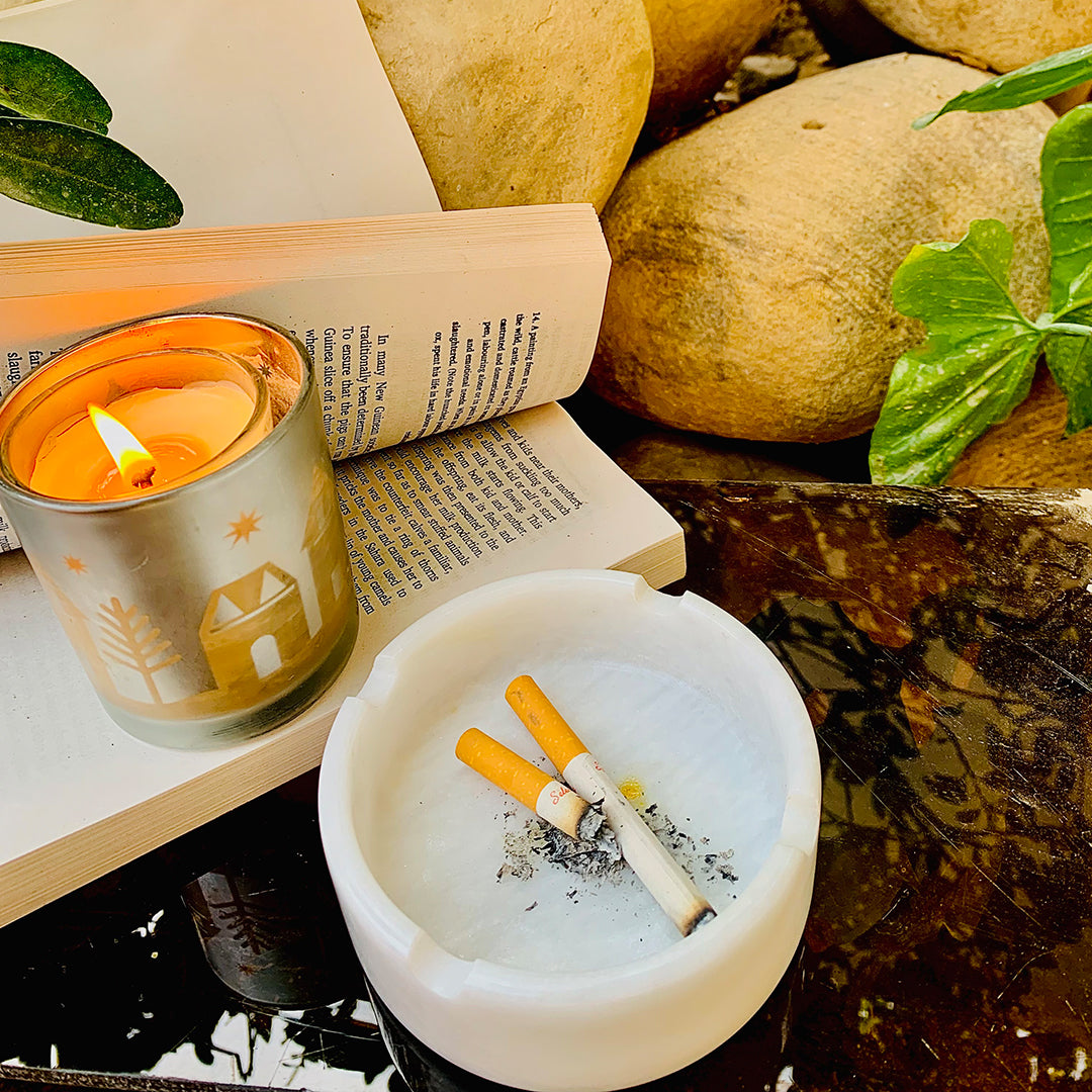 White Ash Tray with Cigarette Holder 3.5 x 1.25