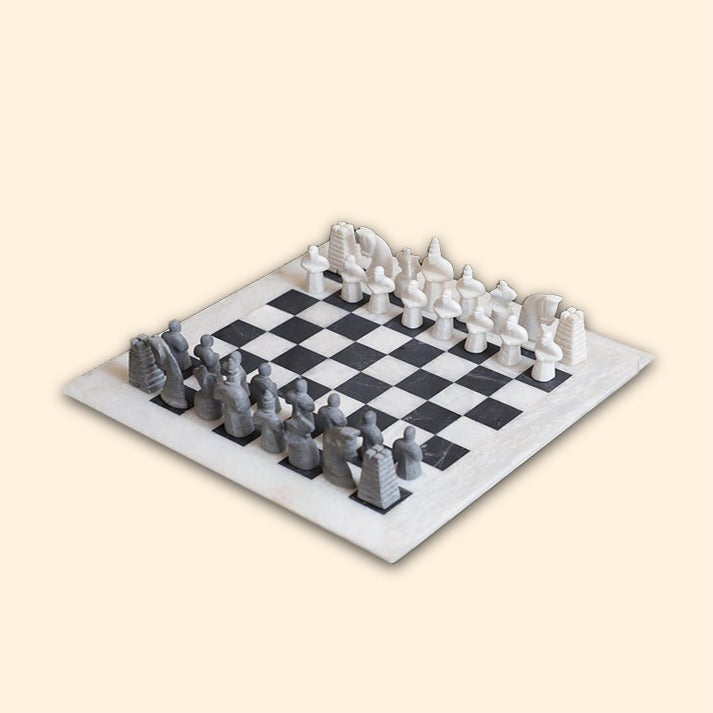 White & Black Matt Marble Statue Chess Set (15x15)