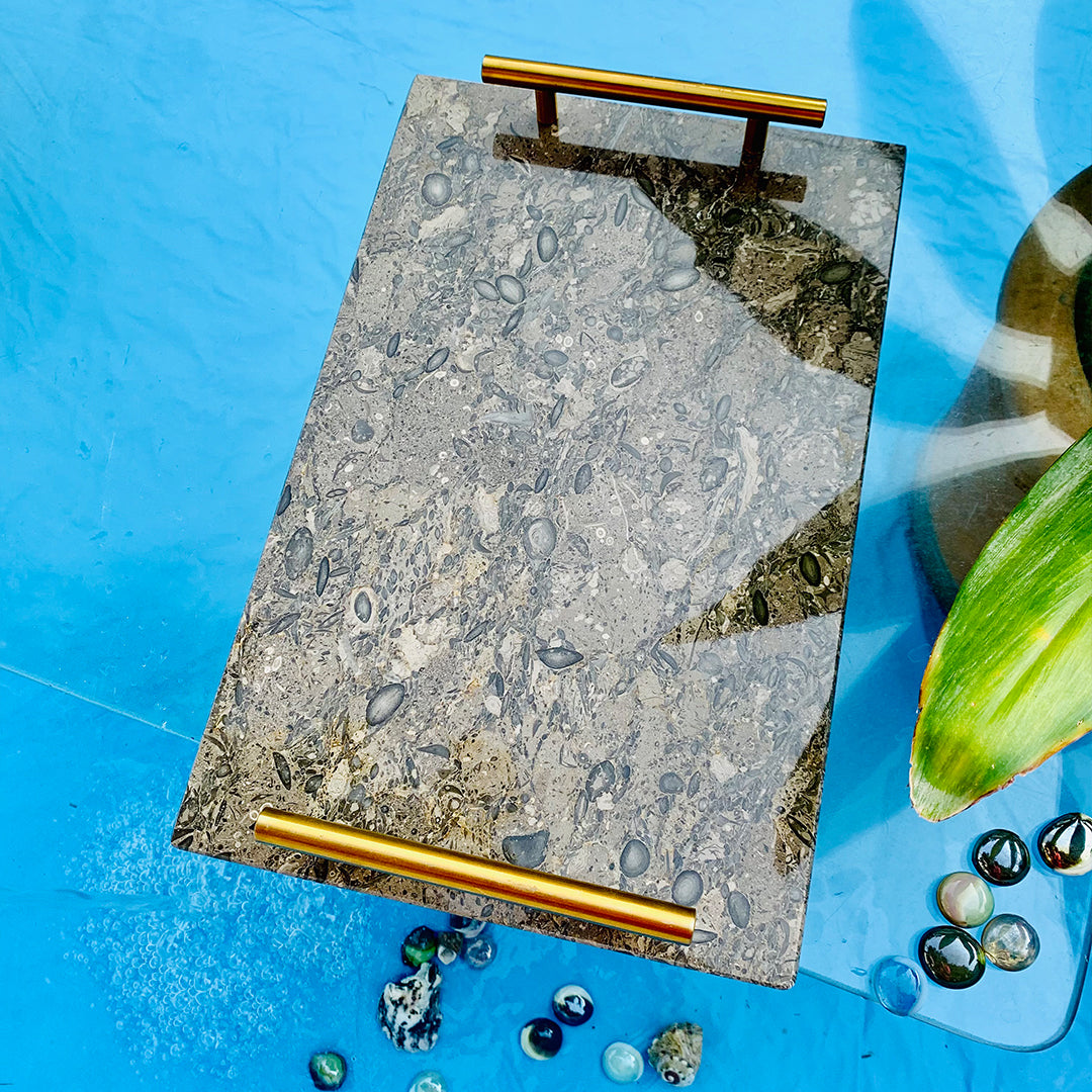 Ocean Grey Rectangular Marble Tray 9x14