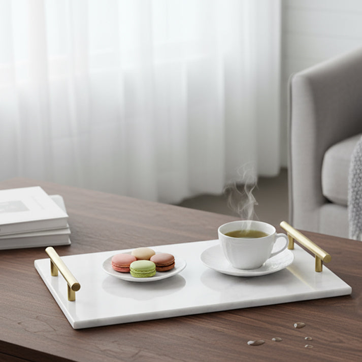 Imperial Ash White Rectangular Marble Tray 9x14