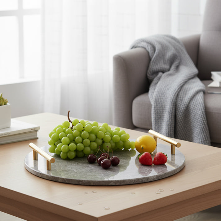 Ocean Grey Round Marble Tray 14x14