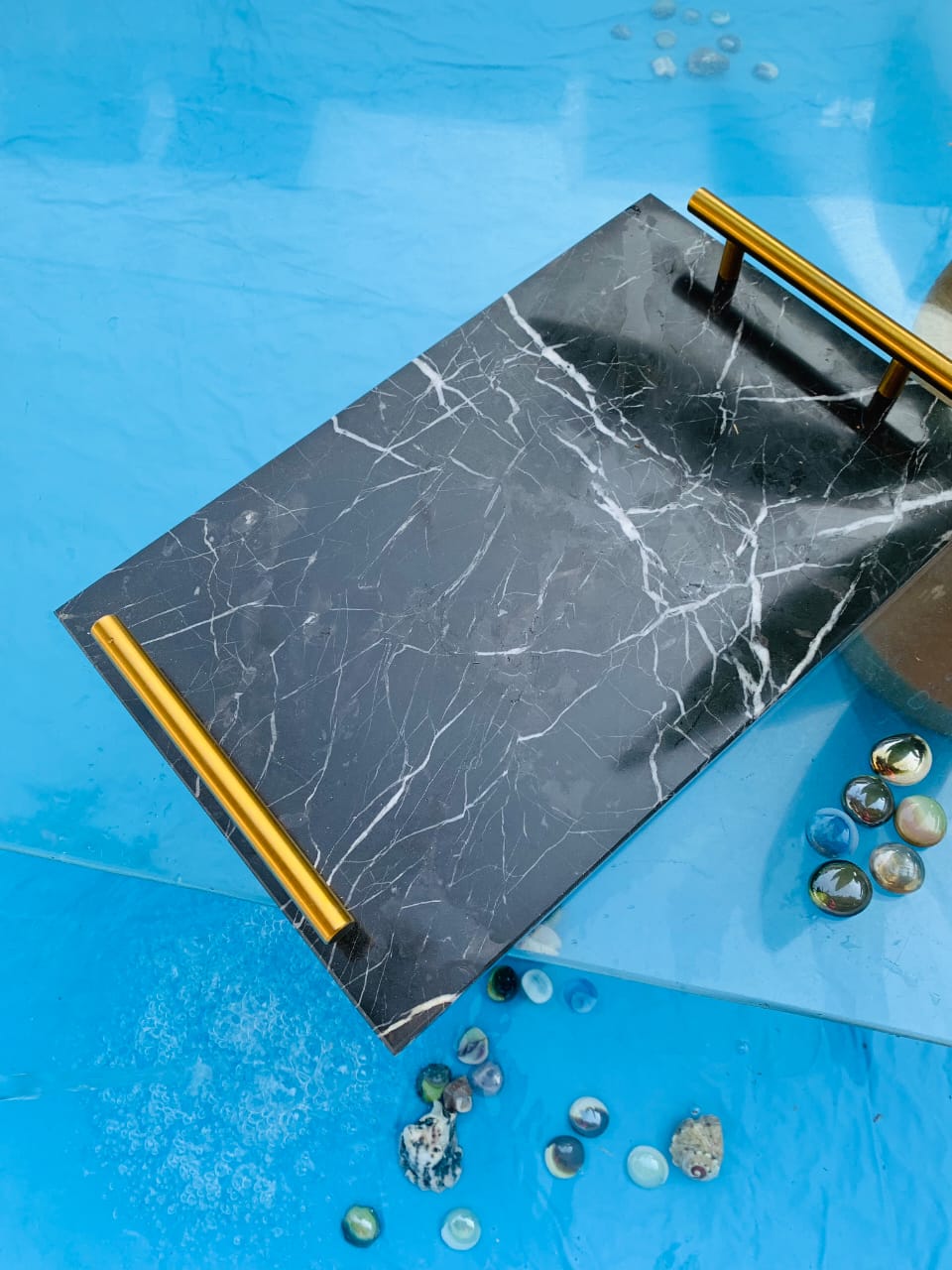 Midnight Majesty Rectangular Marble Tray 9x14