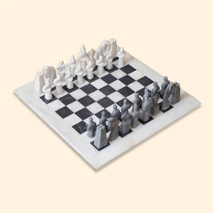 White & Black Matt Marble Statue Chess Set (15x15)