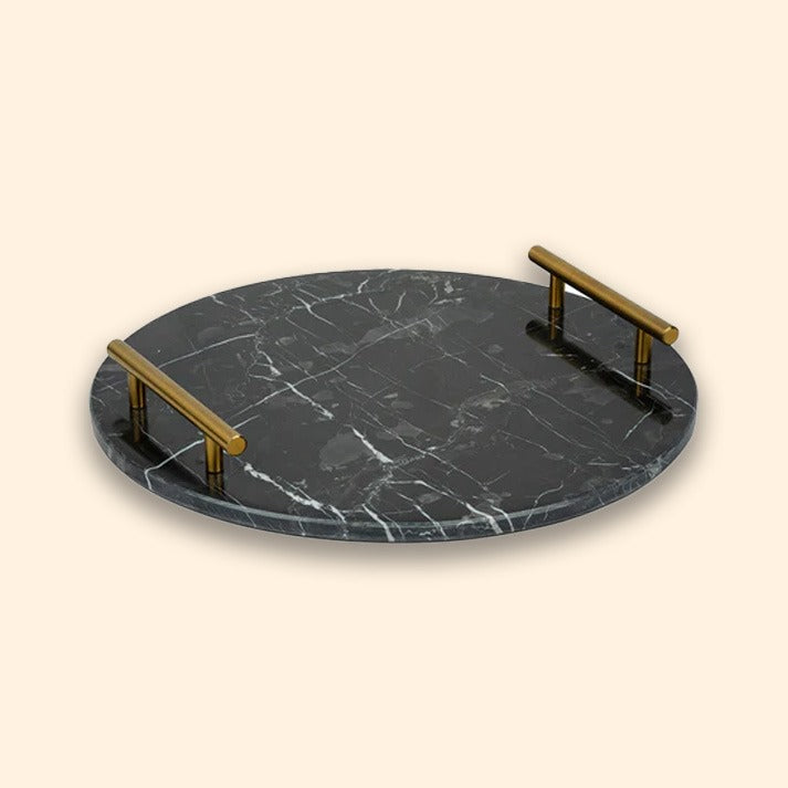 Midnight Majesty Round Marble Tray 14x14