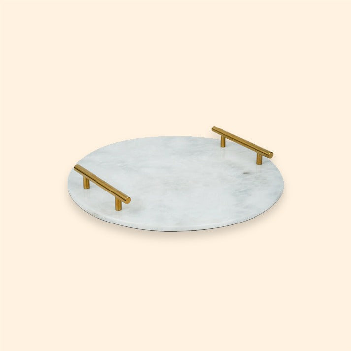 Imperial Ash White Round Marble Tray 14x14