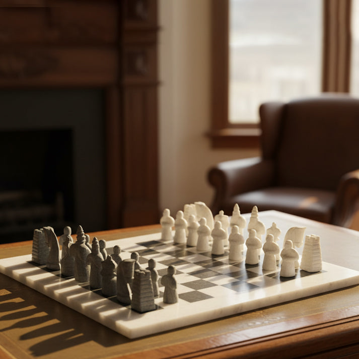 White & Black Matt Marble Statue Chess Set (15x15)